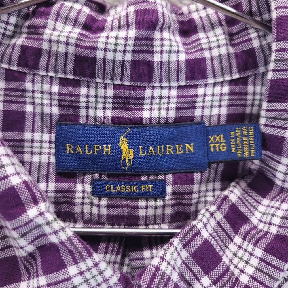 Polo‎ Ralph Lauren Shirt Mens 2XL Purple Plaid Check Classic Button Down Casual
